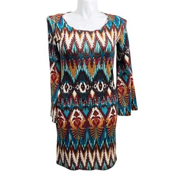 Wrangler Dresses & Skirts - Wrangler Long Sleeve Dress M Teal Brown Ikat Print